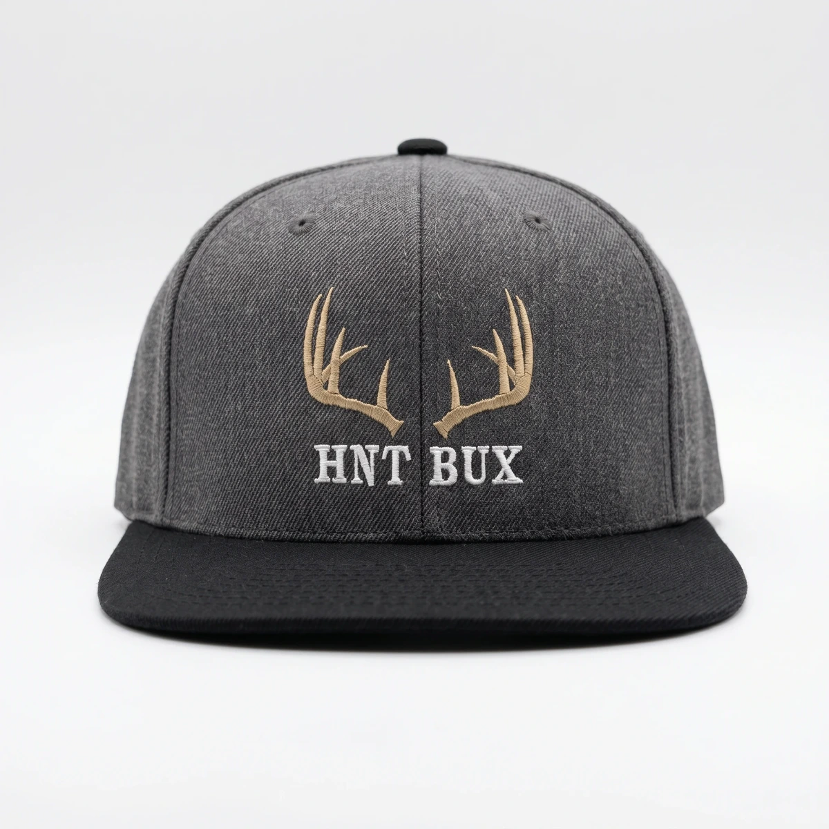 HNT BUX Antlers Cap in heather grey with gold antlers embroidery